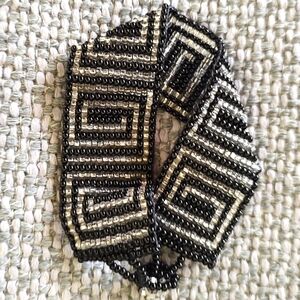 Beaded Geometric Boho Maze Black Cream Bracelet